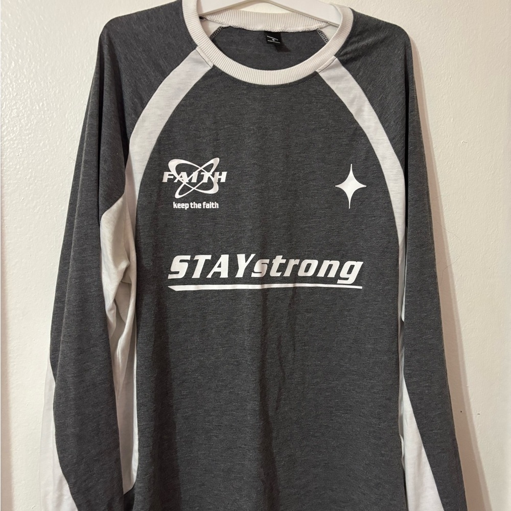 Gray and White Long Sleeve Shirt